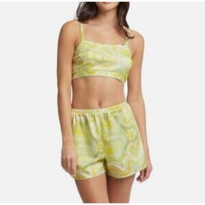 Rya Collection Pajama Set Womens Small Yellow Green Funky Psychedelic Retro Cozy